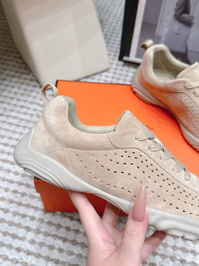 Jil Sander Beige Perforated Suede Sneaker