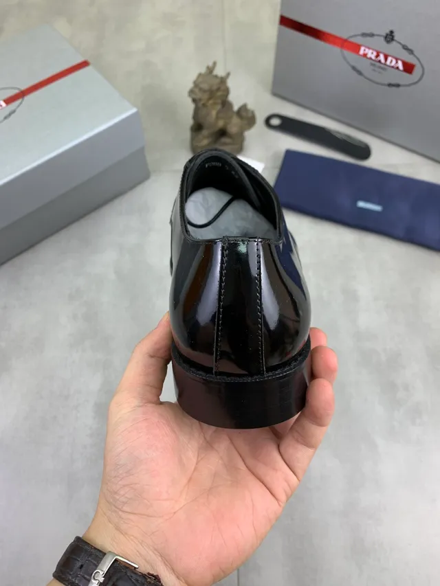 Prada Black Patent Leather Cap-Toe Oxford Shoes