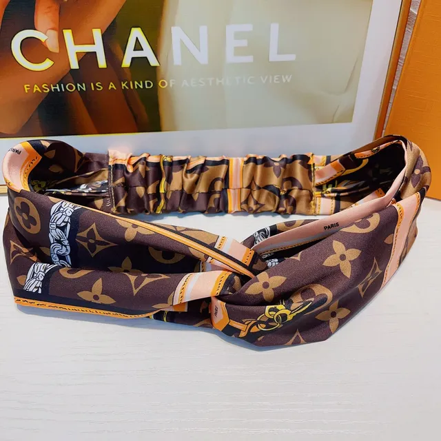 Louis Vuitton Brown Orange Twisted Knot Elasticated Back Silk Scarf