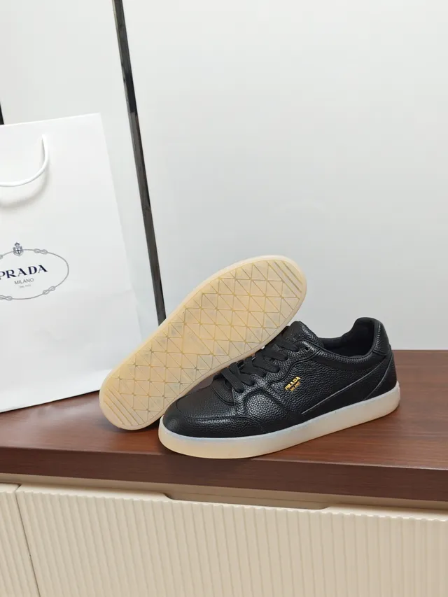 Prada Black Textured Leather Lifestyle Sneaker