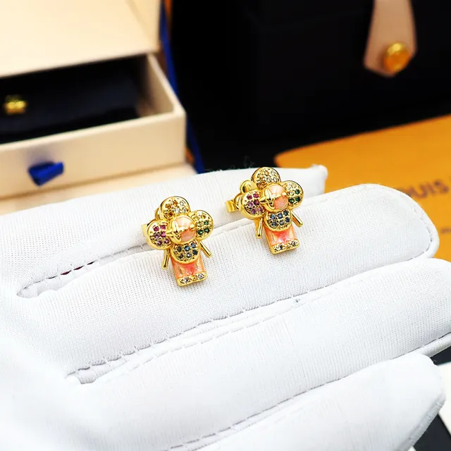 Gold-Tone Multicolor Enamel Floral Figural Stud Earrings