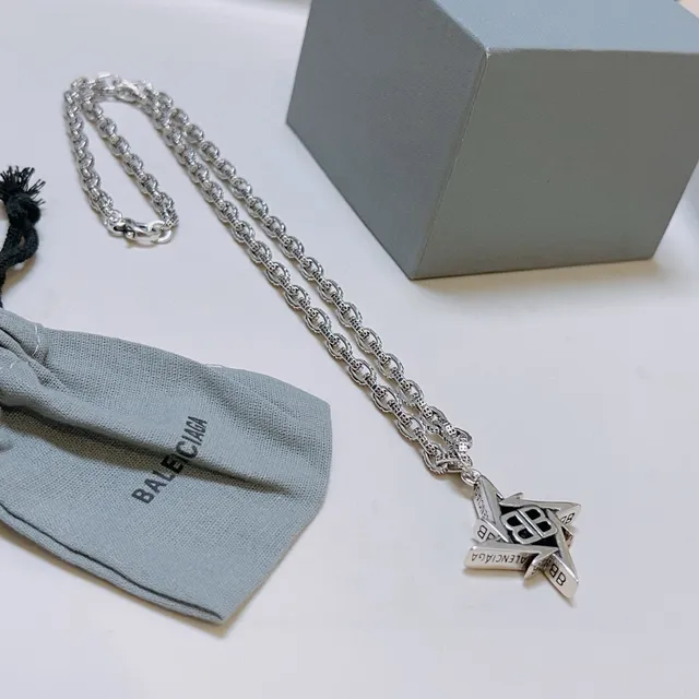 Balenciaga BB Star Pendant Silver Chain Necklace