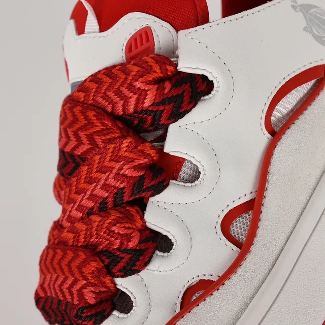 Le Coq Sportif White Red Wave-Cut Overlays Braided Laces Lifestyle Sneakers