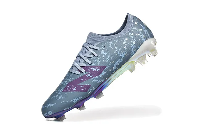 New Balance Gray Purple Low-Cut Knit Upper Asymmetric Lacing Firm-Ground Soccer Shoes