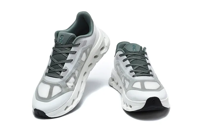 On Black White Engineered Mesh Upper Open Hexagonal CloudTec Pods Running Shoes