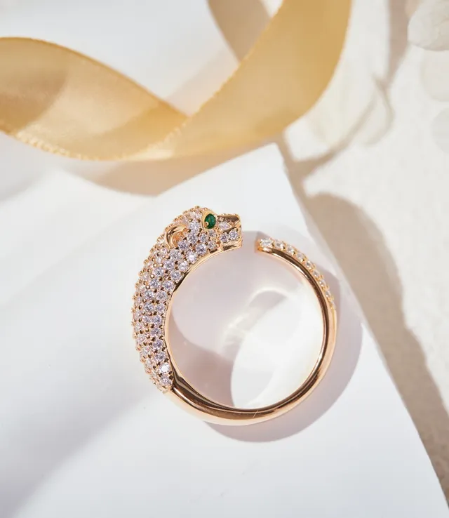 Cartier Panthère Panther Head Pavé Diamond Emerald Eye Open Ring