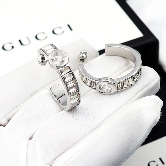 Gucci GG Marmont Baguette-Cut Stone Hoop Earrings