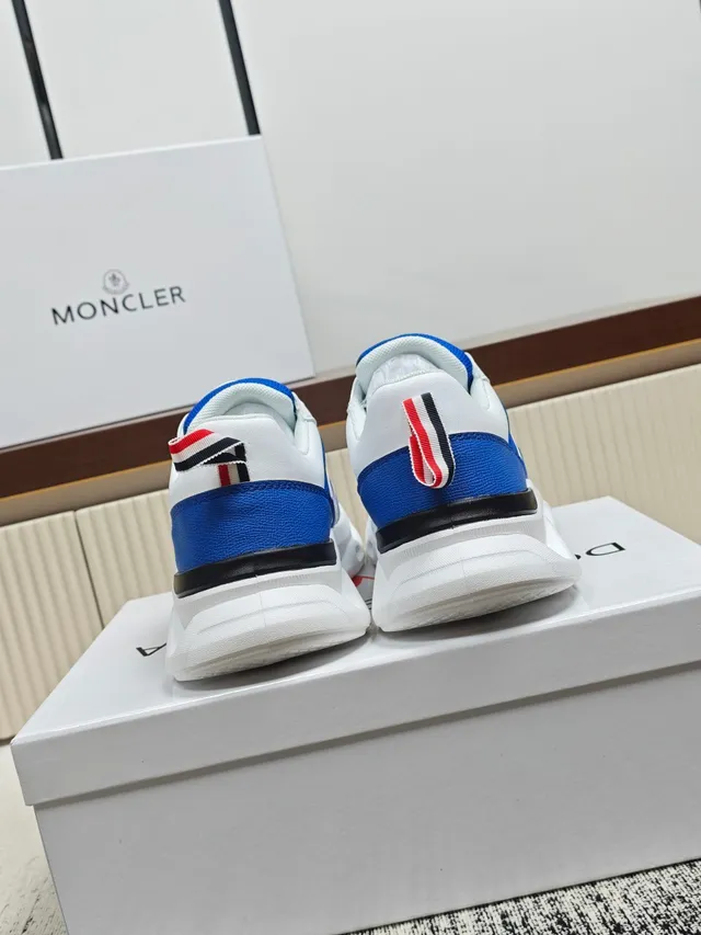 Moncler Blue White Open-Lattice Midsole Triple Silver Strap Overlay Lifestyle Sneakers