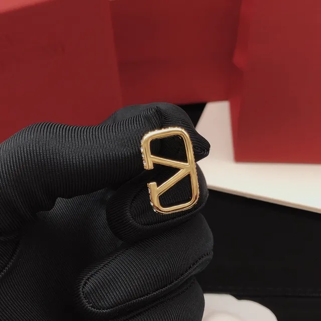 Valentino VLogo Gold Black Open-Frame Geometric Pavé-Edged Earrings