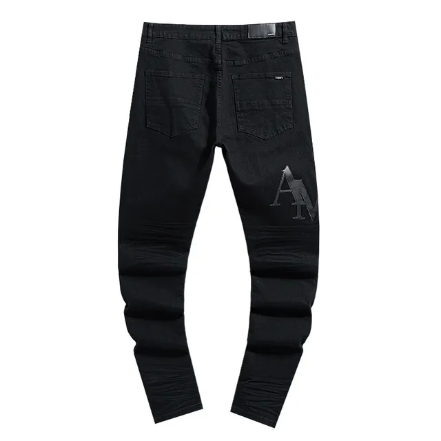 Black Slim-Fit Monogram Print Jeans