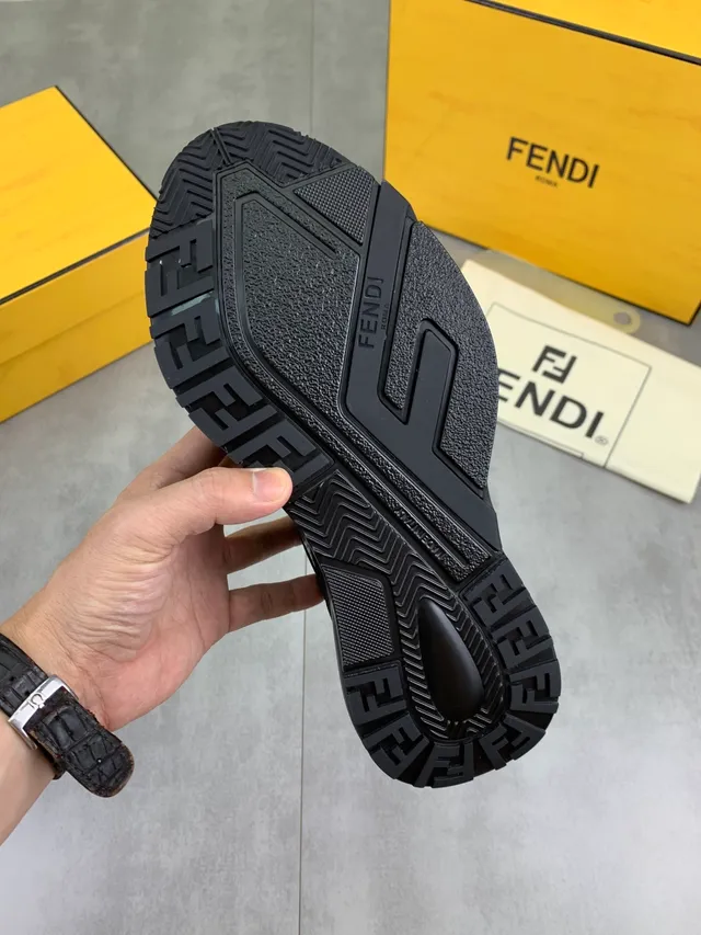 Fendi Black White Perforated Upper Contrast Piping Lifestyle Sneakers