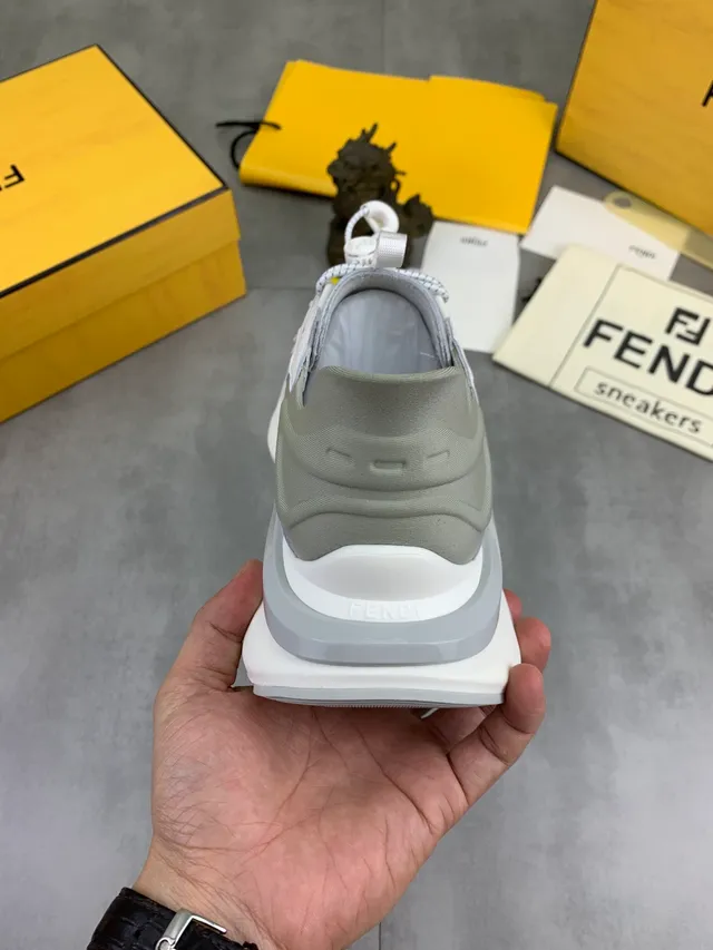 Fendi First White Gray Perforated Monogram Upper Layered Sole Chunky Sneakers