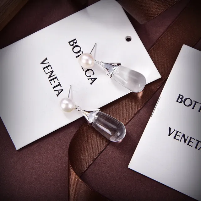 Bottega Veneta Transparent Teardrop and Pearl Drop Earrings