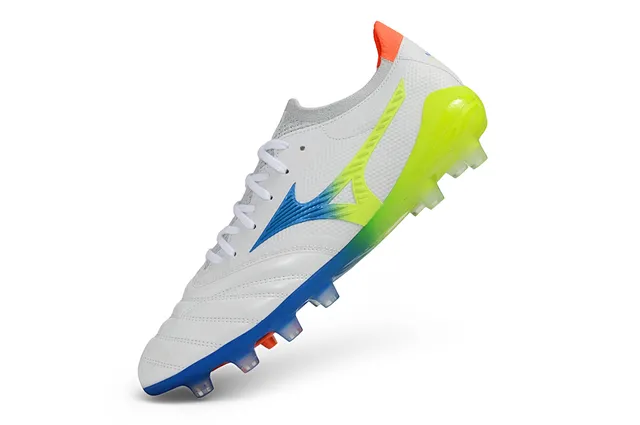 Mizuno White Multicolor Quilted Leather Toe Synthetic Mesh Upper Firm-Ground Soccer Shoes