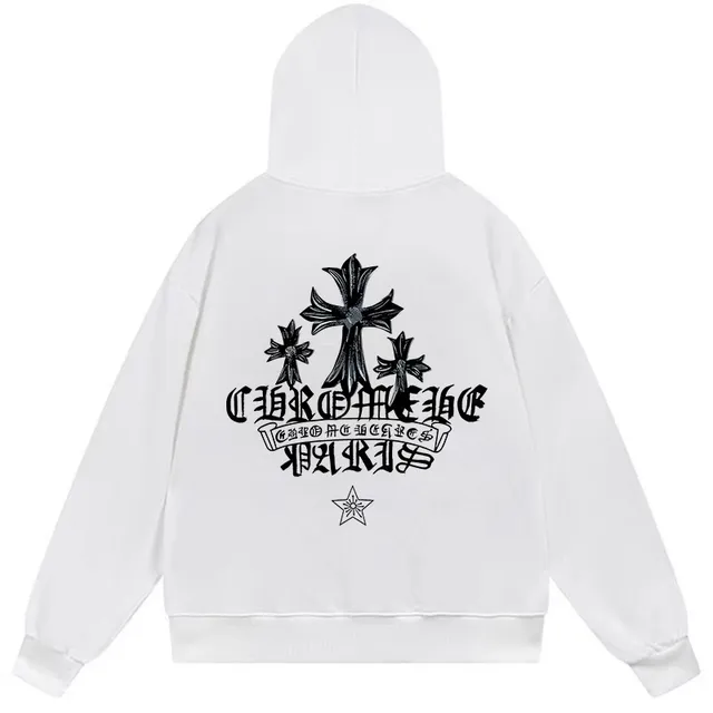 Chrome Hearts Graphic Back Cross Black White Zip-Up Oversized Fit Hoodie