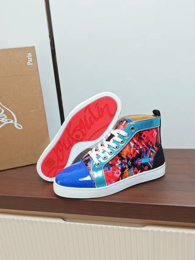 Christian Louboutin Multicolor Blue High-Top Glossy Patent Toe Lifestyle Sneakers
