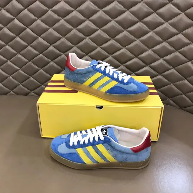Adidas Blue Yellow Suede Upper Three-Stripe Side Lifestyle Sneakers