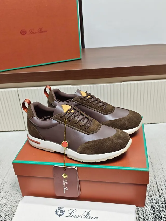 Loro Piana Brown Suede and Leather Panel Sneaker