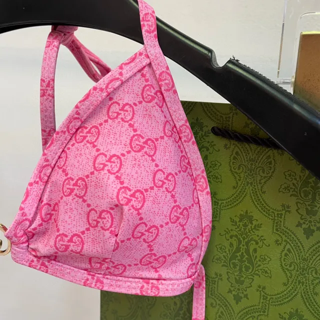 Gucci Pink Halter Triangle All-Over GG Monogram Swimwear