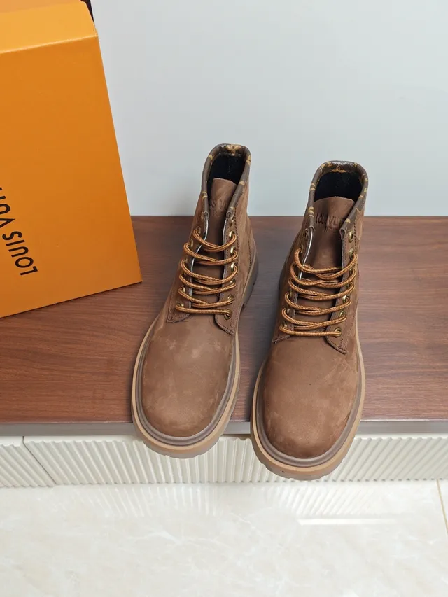 Louis Vuitton Brown Suede Monogram Collar Work Boot