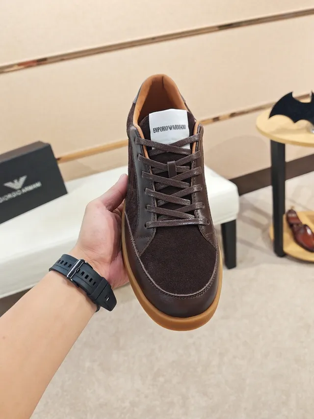 Brown Monogrammed Suede and Leather Low-Top Lifestyle Sneaker