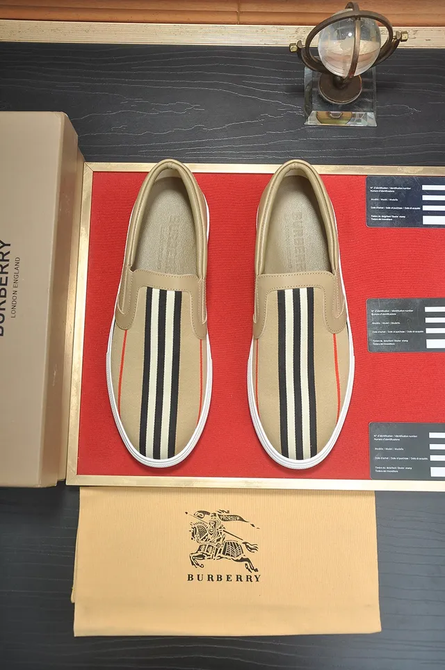 Burberry Beige White Slip-On Stripe-Accented Lifestyle Sneakers