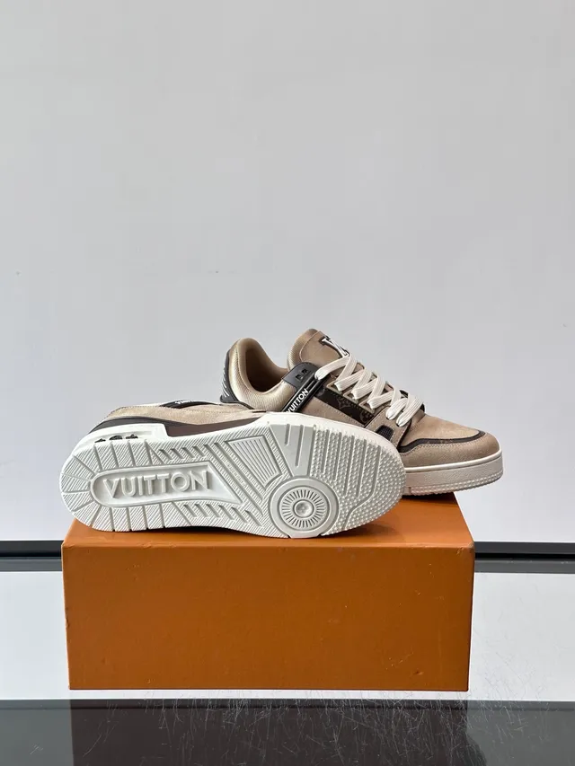 Louis Vuitton Beige Black Monogram Canvas And Suede Branded Strap Lifestyle Sneakers