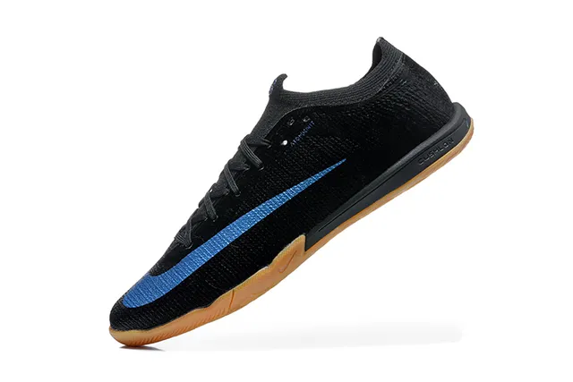 Nike Black Blue Knit Upper Gum Rubber Outsole Indoor Soccer Shoes