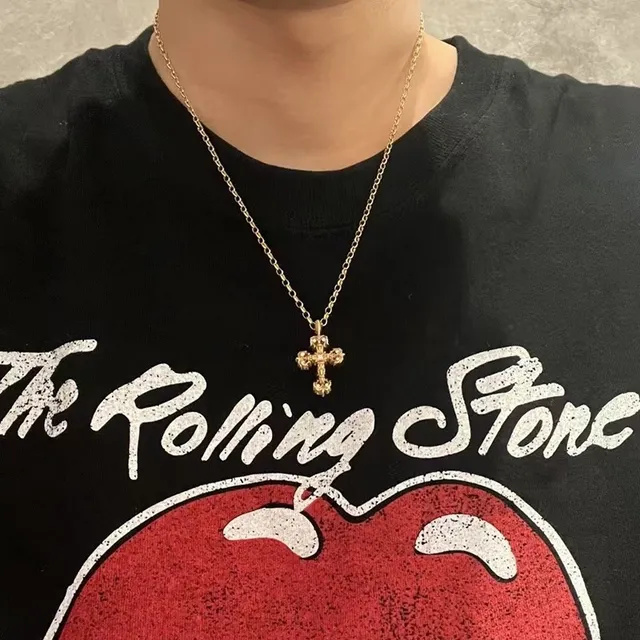 Chrome Hearts Ornate Gothic Cross Pavé Crystal Gold-Tone Necklace