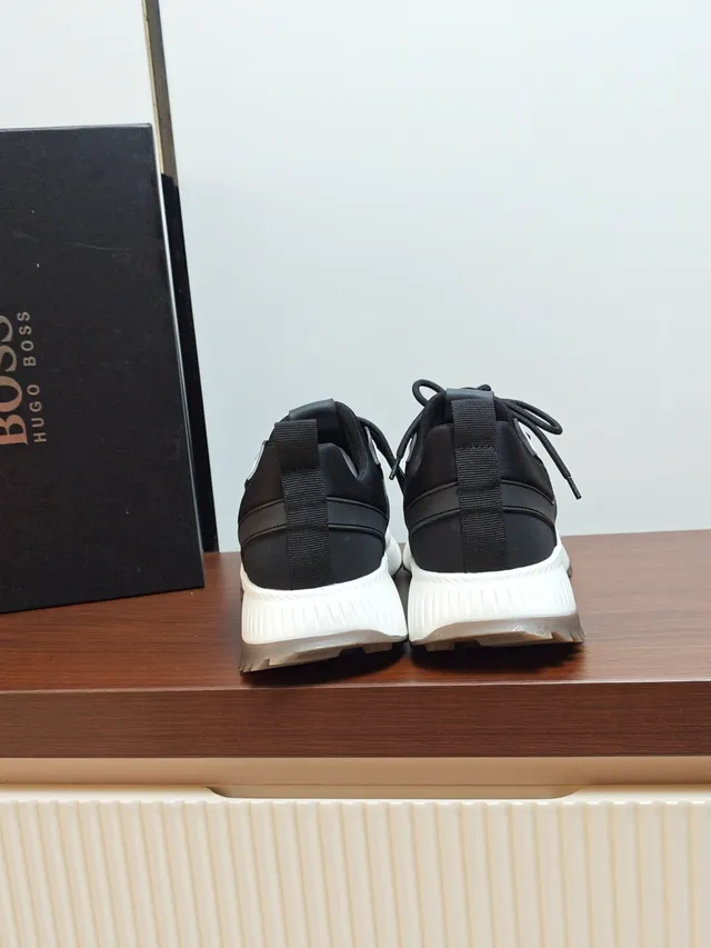 Hugo Boss Black White Textile And Synthetic Upper Sculpted Midsole Sneakers