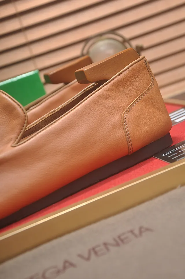 Bottega Veneta Tan Leather Moc-Toe Slip-On Loafers