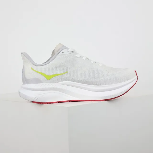 Hoka White Red Engineered Mesh Upper Rocker-Bottom Sole Running Shoes