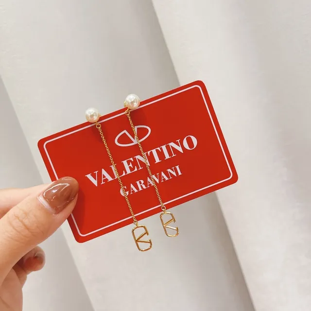 Valentino VLTN Pearl Stud Chain Dangling Earrings