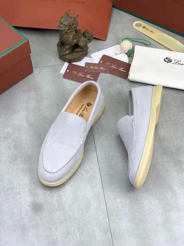 Loro Piana Tennis Walk Light Gray Suede Loafers