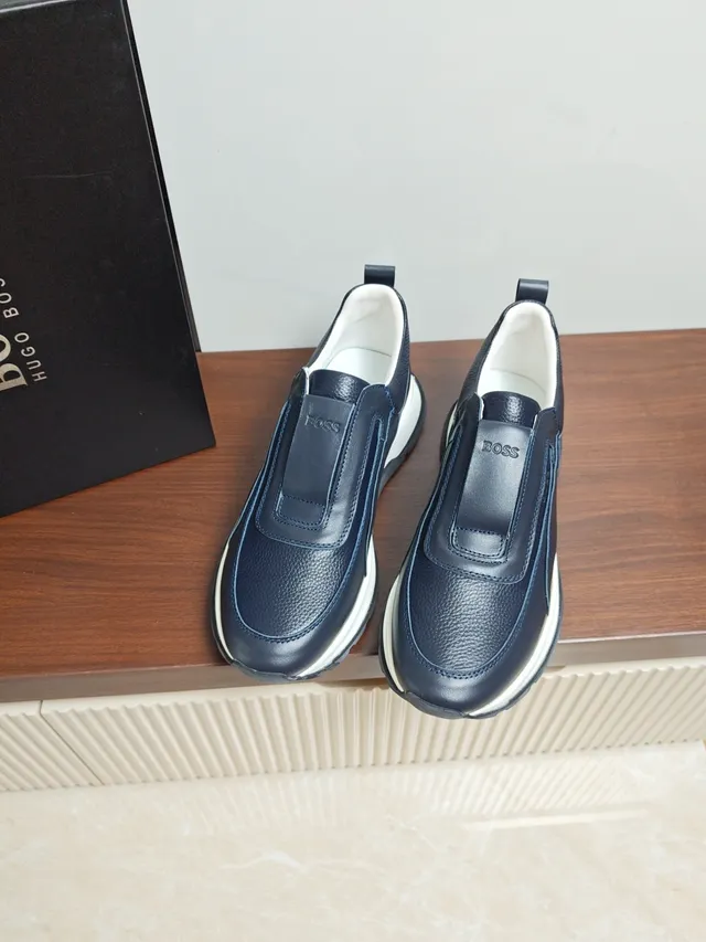 Hugo Boss Navy Leather Slip-On Lifestyle Sneakers