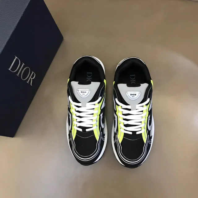 Dior Black Yellow Layered Multi-Panel Upper Neon Accent Stripes Chunky Sneakers