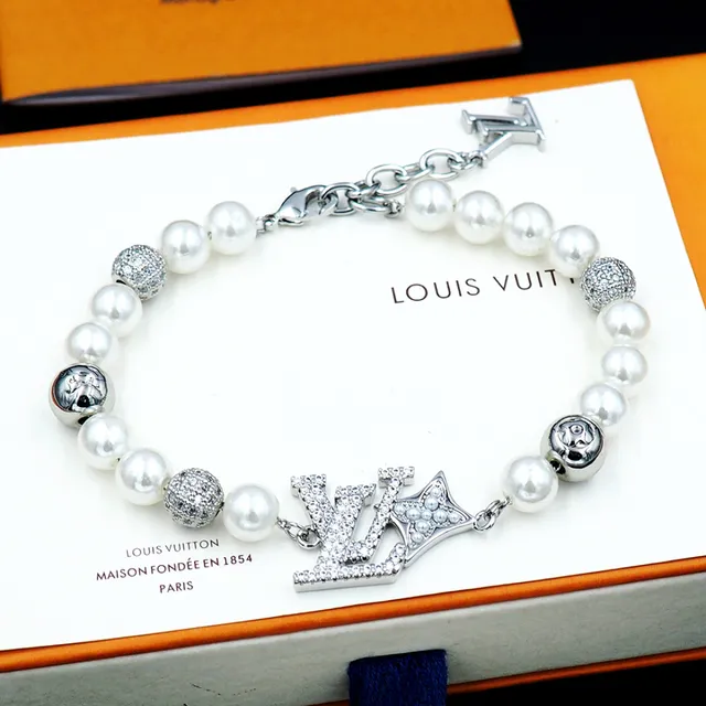 Louis Vuitton Pearl and Pavé LV Monogram Crown Bracelet