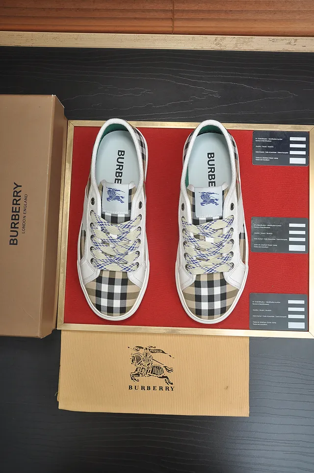 Burberry Knight Check and Leather Low-Top Lifestyle Sneakers