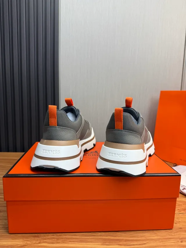 Hermès Gray and Orange Chunky Lifestyle Sneakers
