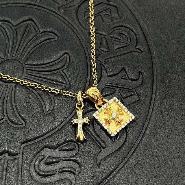 Chrome Hearts Cross and Pavé Square Dual Pendant Necklace