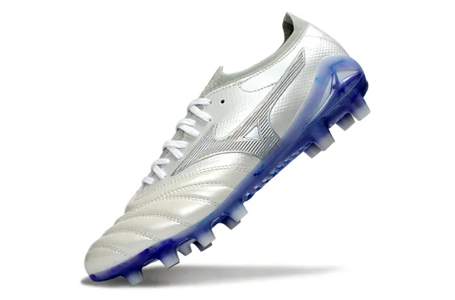 Mizuno Morelia Neo White and Translucent Blue Firm-Ground Soccer Shoes