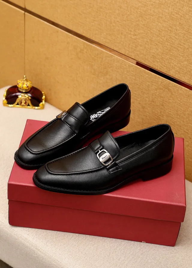Salvatore Ferragamo Gancini Loafer Black Leather Horsebit Buckle Loafers