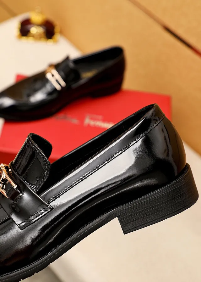 Salvatore Ferragamo Gancini Loafer Black Patent Croc-Embossed Loafers