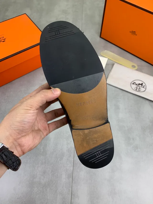 Hermès Oran Black Leather H-Buckle Loafers