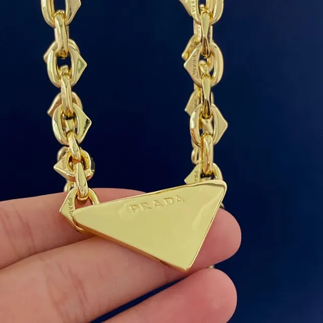 Prada Triangle Pendant Gold-Tone Chain Necklace