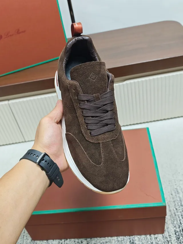 Loro Piana Brown Suede Low-Top Sneaker