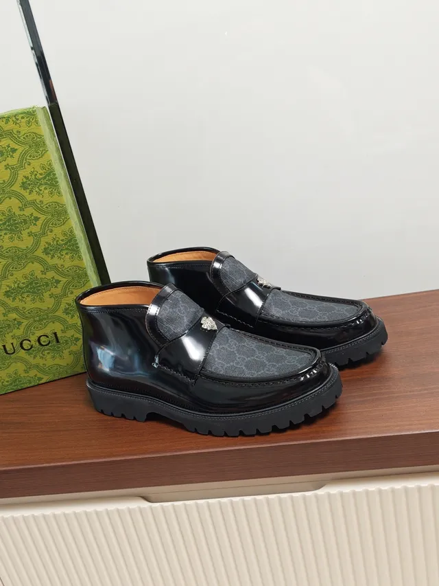 Gucci Horsebit 1955 Loafer Black Patent and GG Monogram Canvas Loafer
