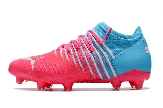 Puma Pink Blue Low-Cut Knit Upper Dynamic Formstrip Bands Firm-Ground Soccer Shoes