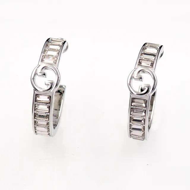 Gucci GG Marmont Baguette-Cut Stone Hoop Earrings