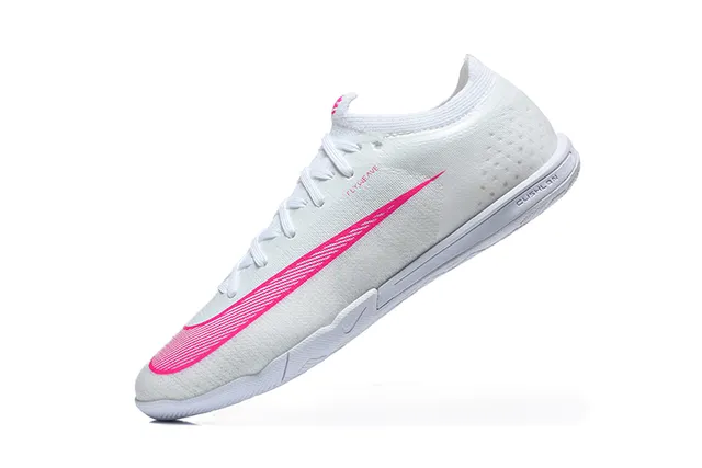 Nike White Pink Flyknit Upper Low-Top Silhouette Indoor Soccer Shoes